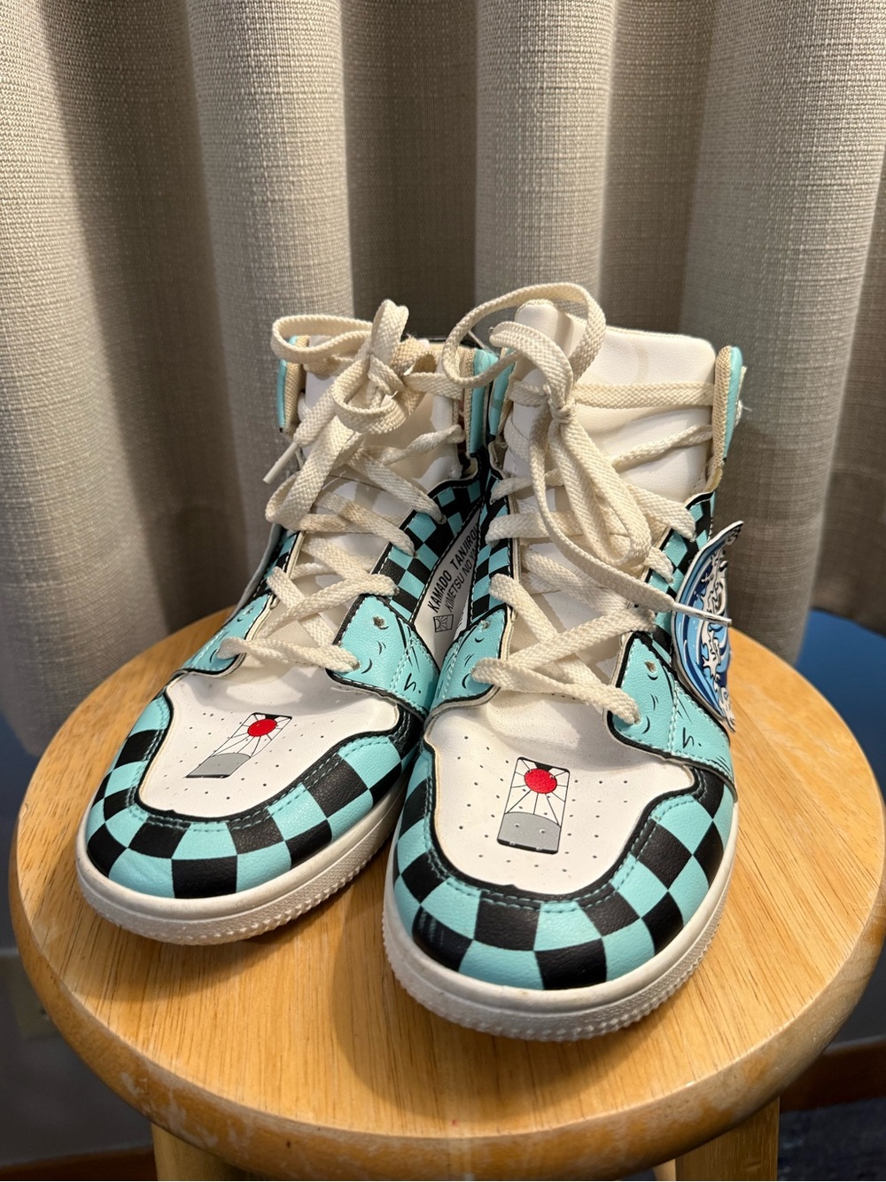 Tanjiro Kamado Anime High-Top Sneakers in Cream & Aqua